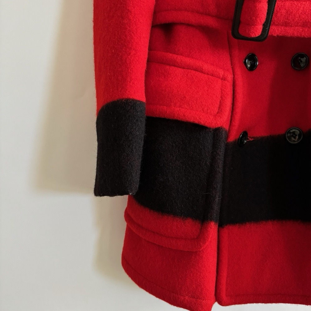 Hudson Bay Point Vintage 100% Wool Blanket Coat Jacket Red Black Belted Large - Picture 3 of 10